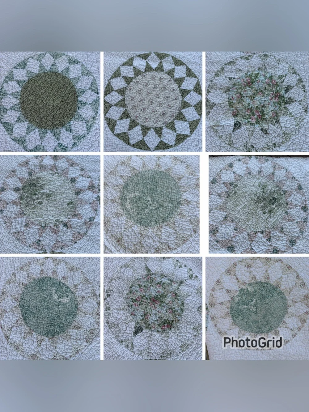 VTG 90s Sunflower Dresden Plate Quilt Green Pink Soft Country Floral 86x100 READ